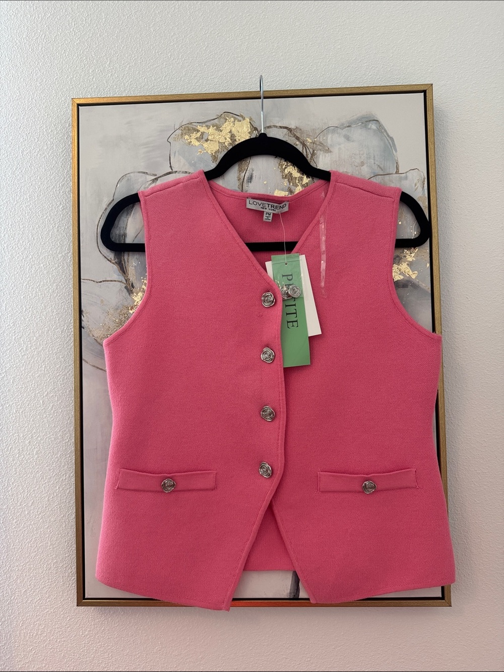 6/14 Love Trend Bright Pink Sleeveless Button Vest